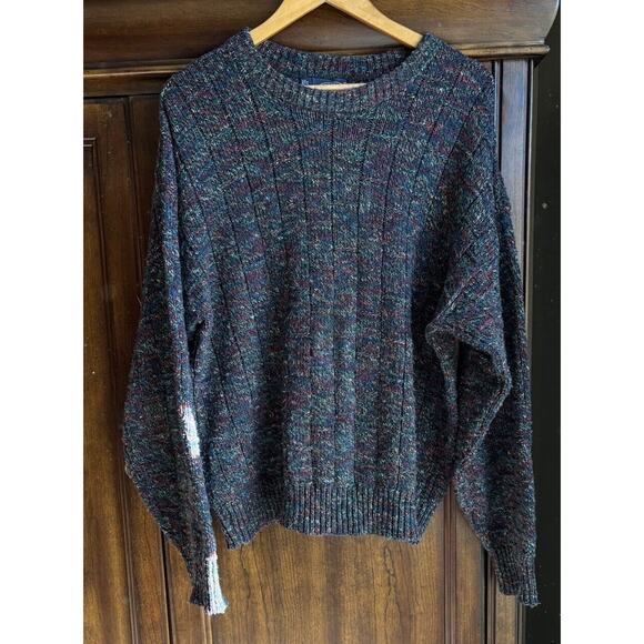 Vintage 90’s Y2K Grandpa Sweater L Crewneck Wool Blend Fisherman Chunky Knit - Picture 1 of 6